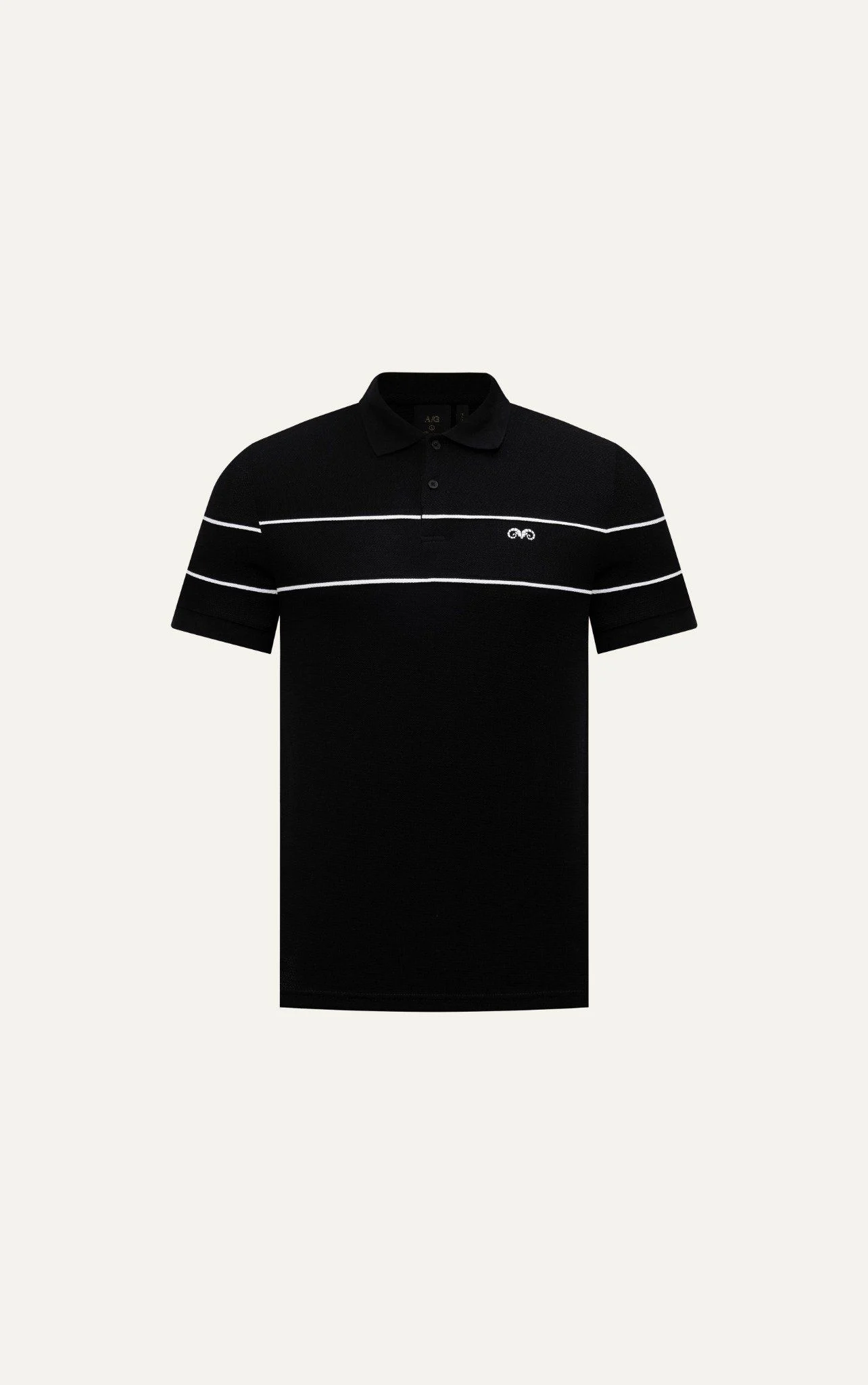  POLO NAM 8887-SLIM FIT ĐEN 2 SỌC NGỰC TRẮNG 