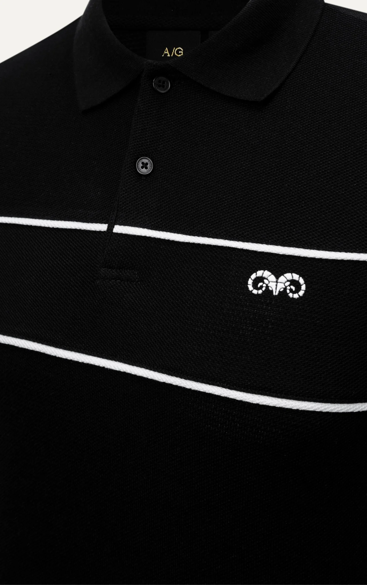  POLO NAM 8887-SLIM FIT ĐEN 2 SỌC NGỰC TRẮNG 