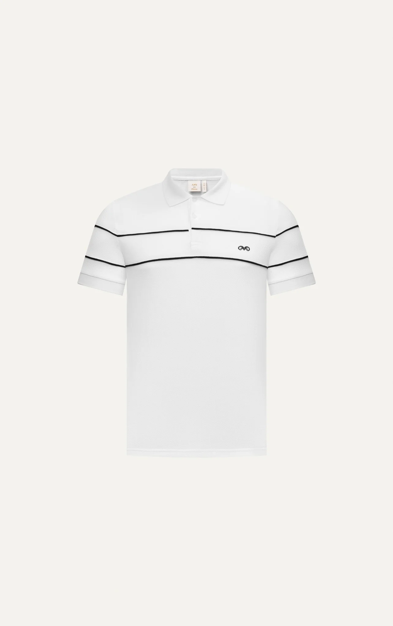  POLO NAM 8887-SLIM FIT TRẮNG 2 SỌC NGỰC ĐEN 