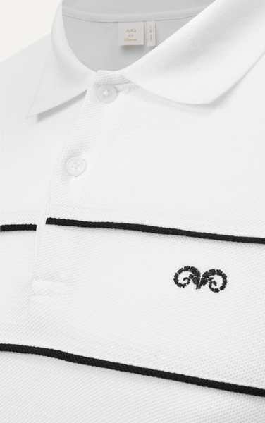  POLO NAM 8887-SLIM FIT TRẮNG 2 SỌC NGỰC ĐEN 