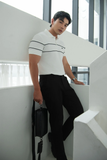  POLO NAM 8887-SLIM FIT TRẮNG 2 SỌC NGỰC ĐEN 