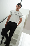  POLO NAM 8887-SLIM FIT TRẮNG 2 SỌC NGỰC ĐEN 