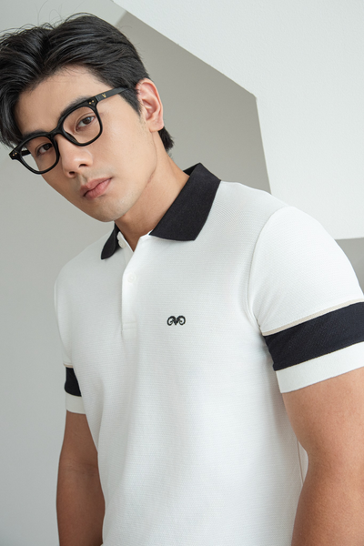  POLO NAM 8889-SLIM FIT TRẮNG F TAY ĐEN 