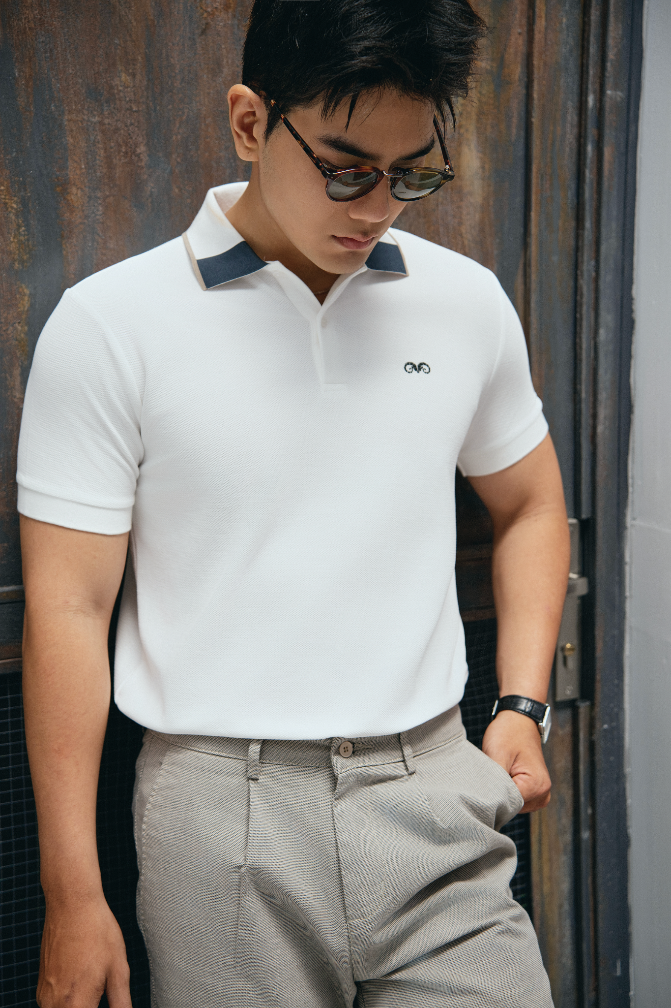  POLO NAM 8901-SLIM FIT GÓC CỔ XÁM 