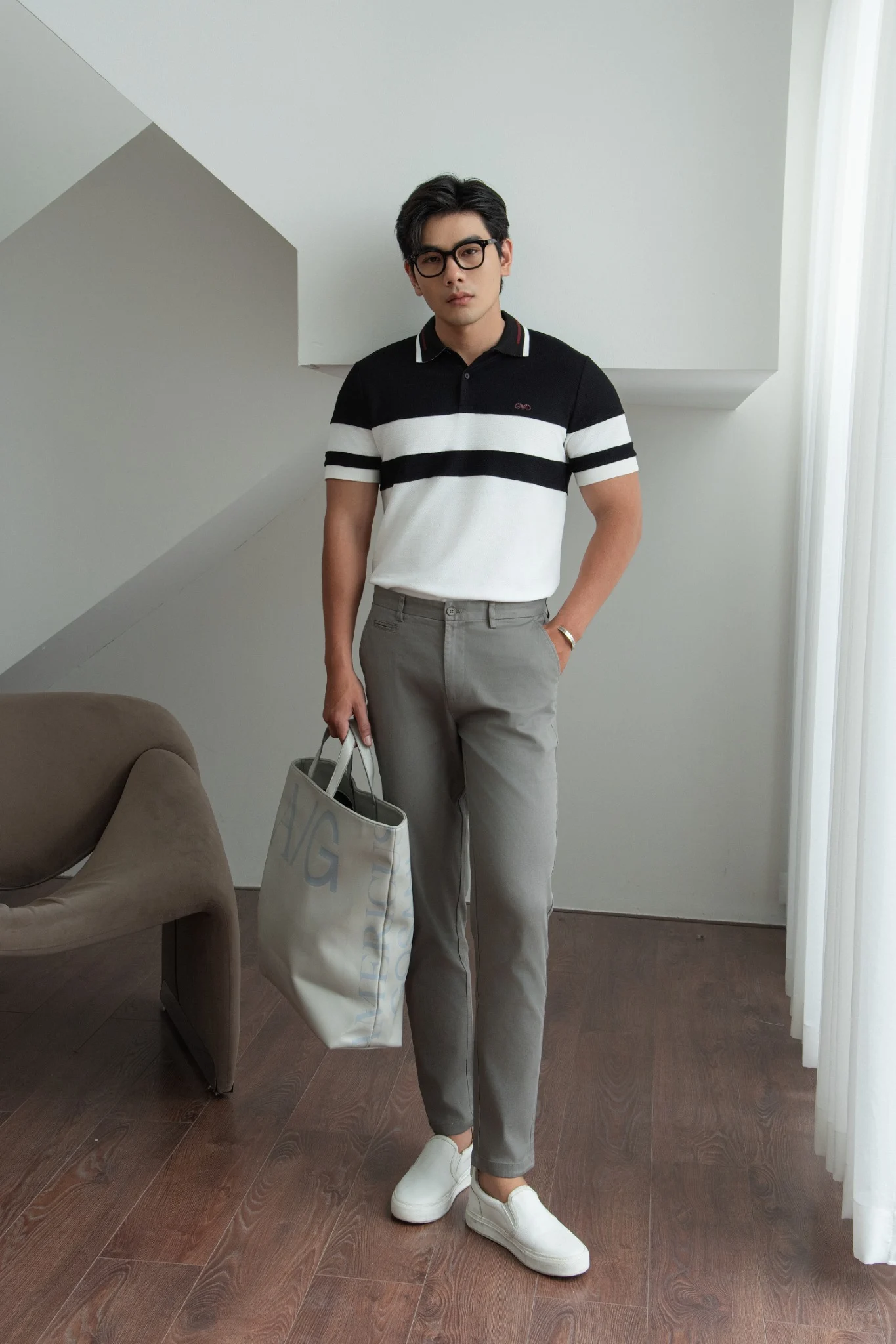  POLO NAM 8891-SLIM FIT TRẮNG F ĐEN 