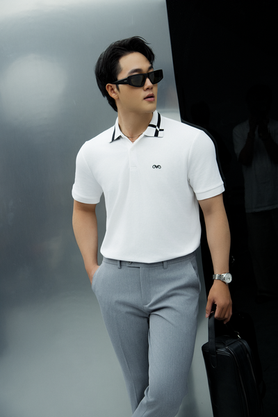  POLO NAM 8897-SLIM FIT TRẮNG CỔ CHỮ THẬP 
