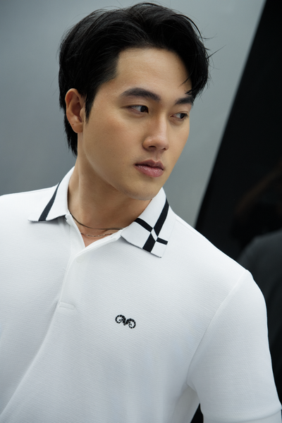 POLO NAM 8897-SLIM FIT TRẮNG CỔ CHỮ THẬP 
