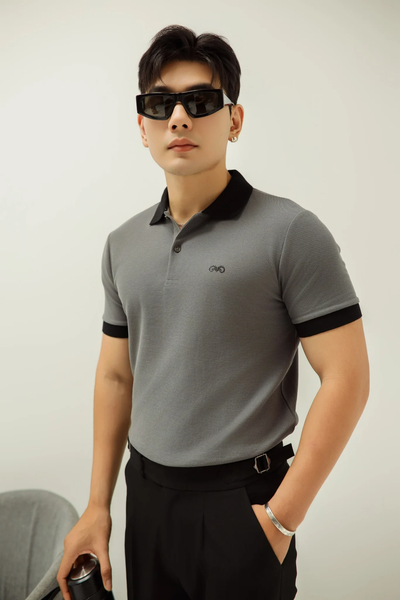  POLO NAM 8899-SLIM FIT XÁM CHÌ CỔ ĐEN 
