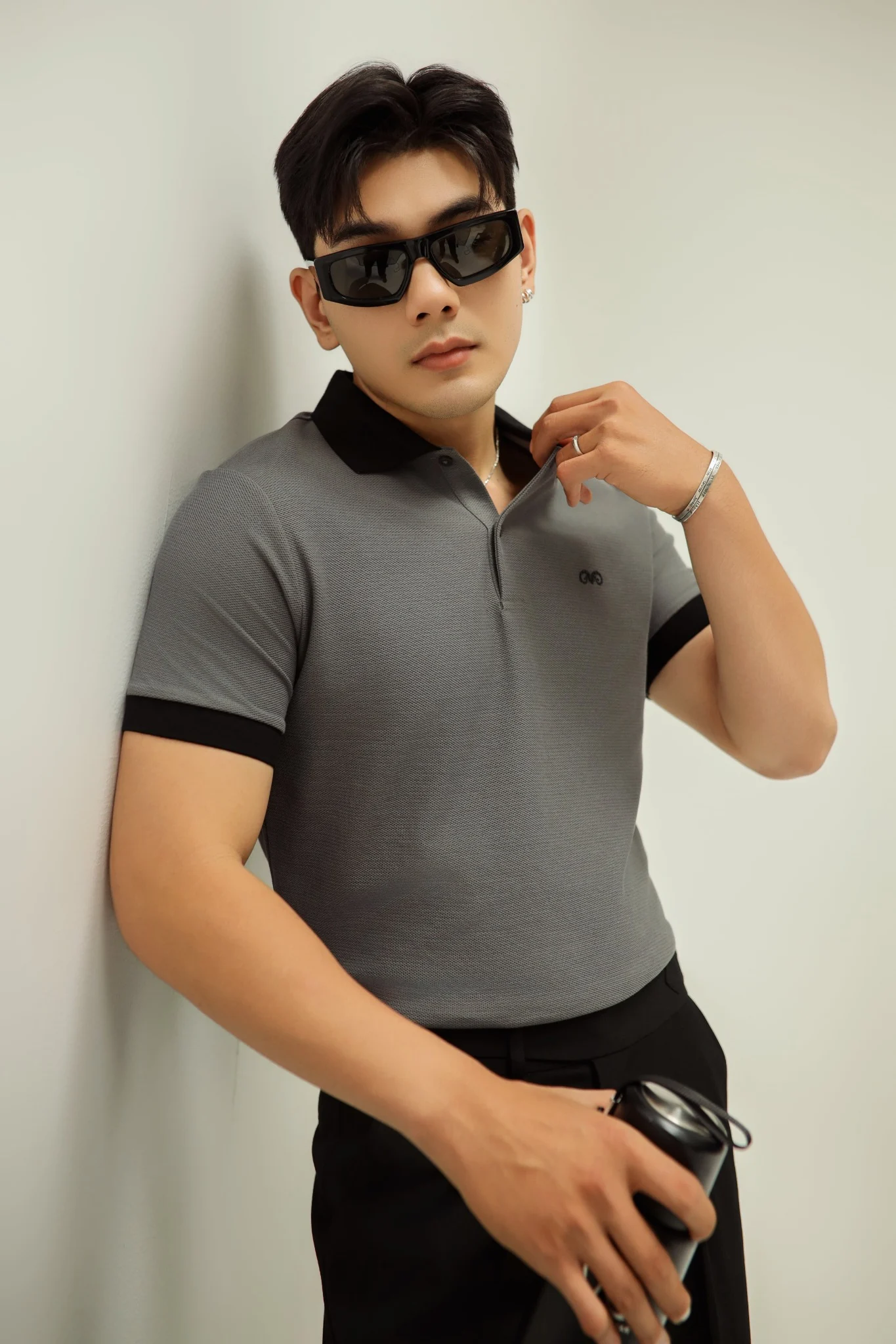  POLO NAM 8899-SLIM FIT XÁM CHÌ CỔ ĐEN 