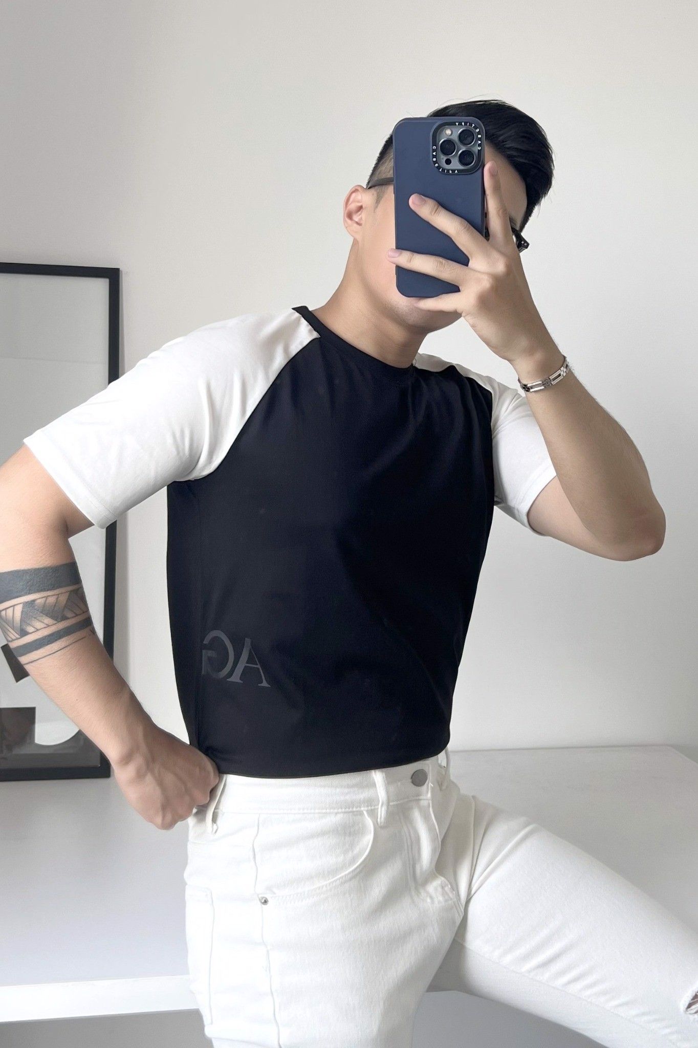  ÁO THUN NAM B041-TAY TRẮNG 