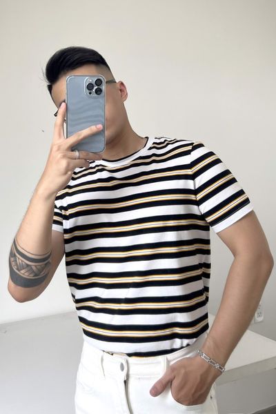  ÁO THUN NAM B169-SỌC ĐEN TRẮNG 