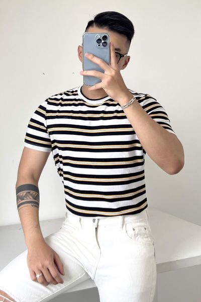  ÁO THUN NAM B169-SỌC ĐEN TRẮNG 