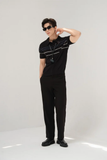  POLO NAM DỆT KIM N715-REGULAR FIT ĐEN CHỈ TRẮNG 