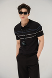  POLO NAM DỆT KIM N715-REGULAR FIT ĐEN CHỈ TRẮNG 