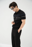  POLO NAM DỆT KIM N715-REGULAR FIT ĐEN CHỈ TRẮNG 