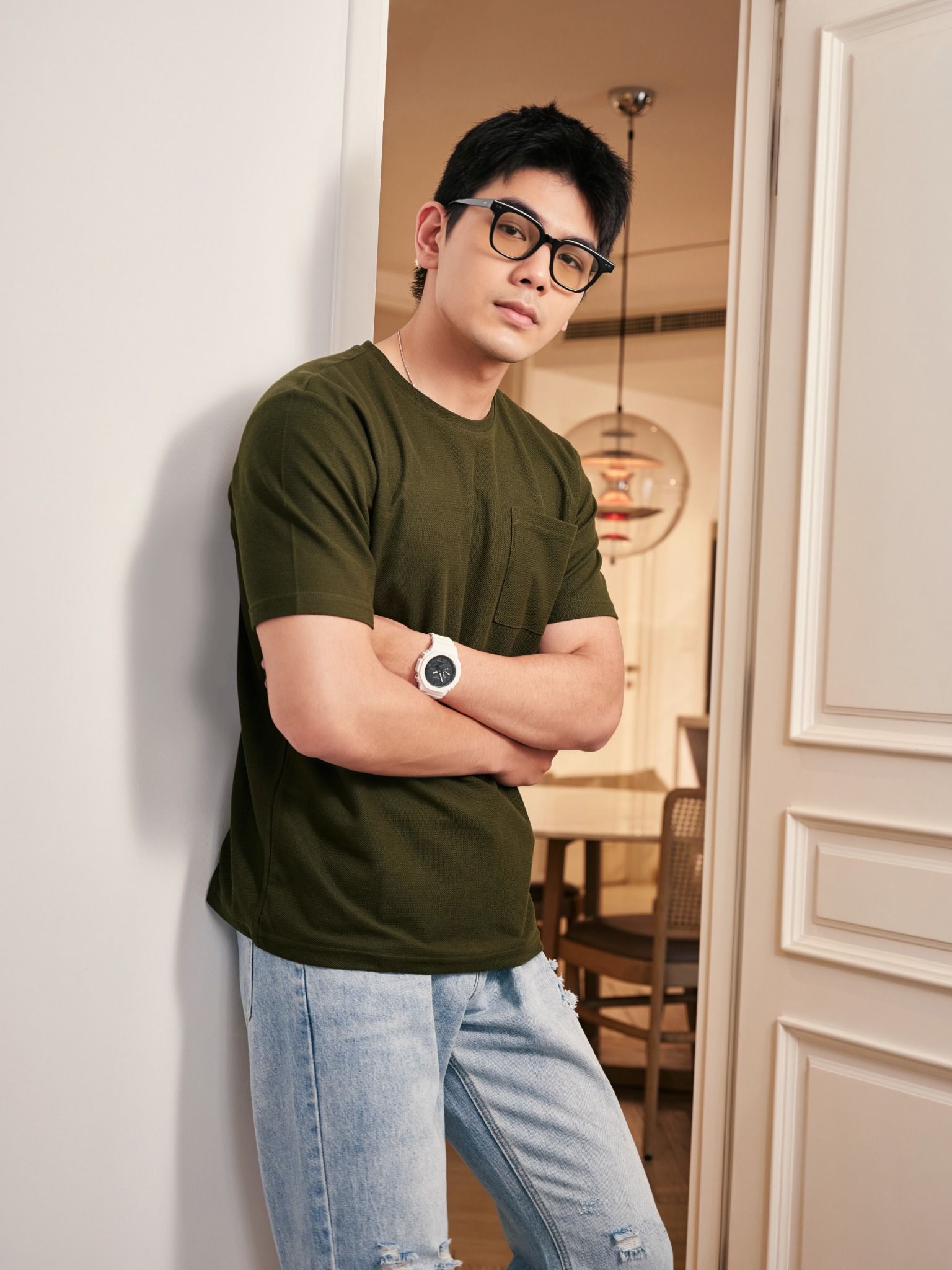  ÁO THUN NAM T663-REGULAR FIT RÊU ĐẬM CÓ TÚI 