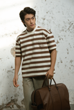  ÁO THUN NAM HT01-LOOSE FIT KEM SỌC NÂU 