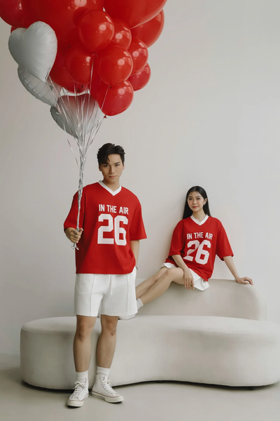  ÁO THUN NAM CỔ TIM HT06-LOOSE FIT TRẮNG IN ĐỎ 