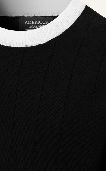  ÁO THUN NAM DỆT KIM N709-REGULAR FIT ĐEN BO TRẮNG 