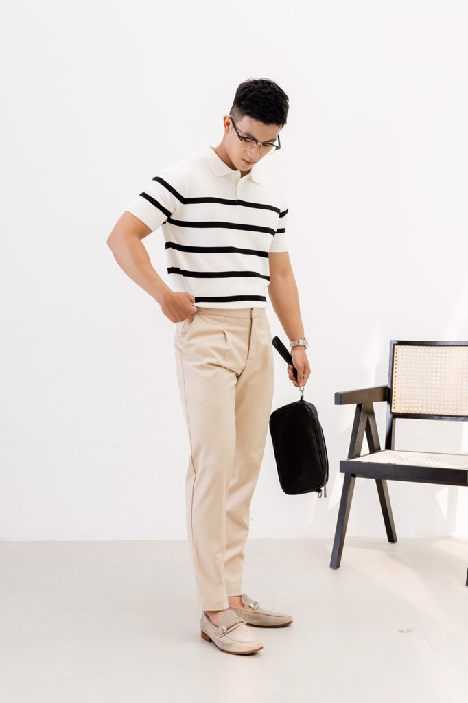  POLO NAM DỆT KIM N710-REGULAR FIT TRẮNG SỌC ĐEN 