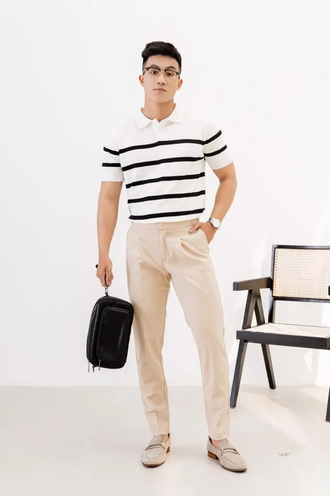  POLO NAM DỆT KIM N710-REGULAR FIT TRẮNG SỌC ĐEN 