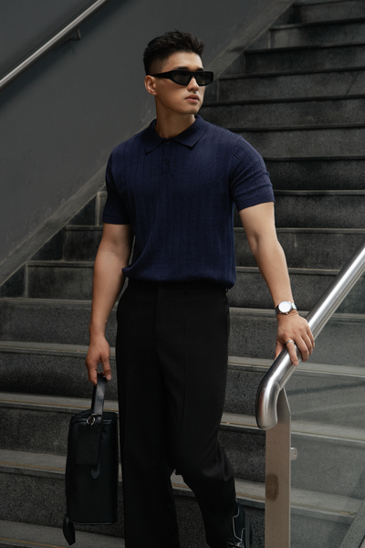  POLO NAM DỆT KIM N717-REGULAR FIT XANH ĐEN 