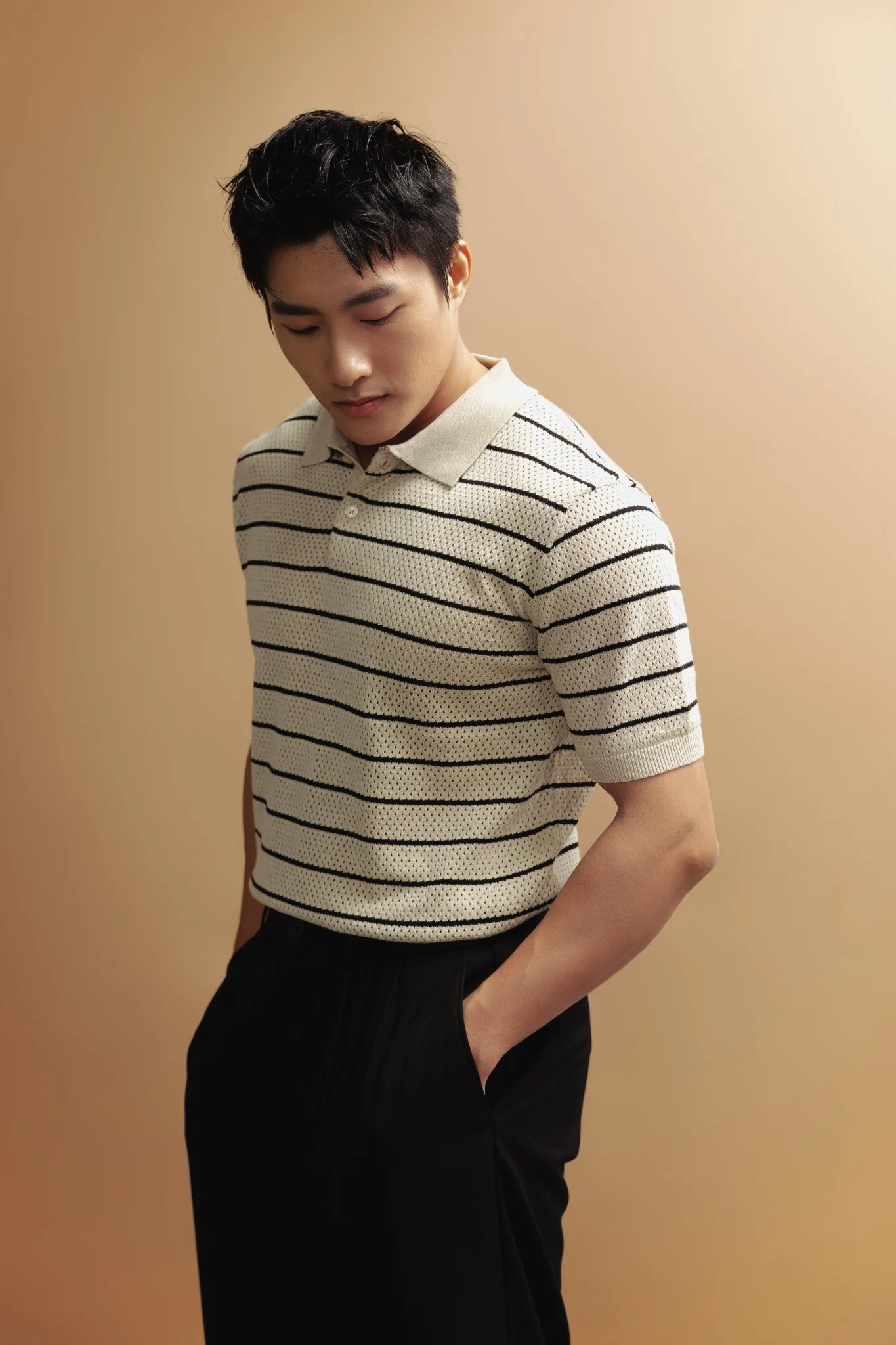  POLO NAM DỆT KIM N735-REGULAR FIT KEM ĐEN 