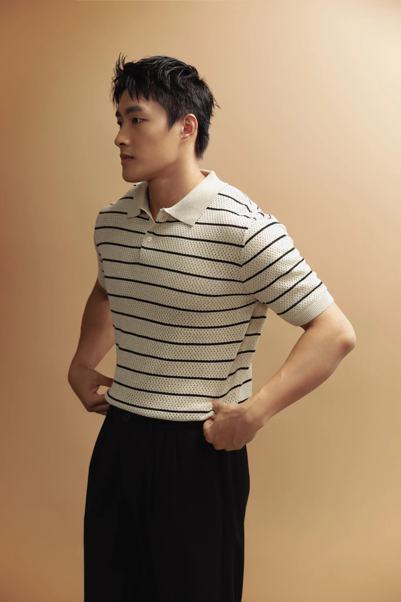  POLO NAM DỆT KIM N735-REGULAR FIT KEM ĐEN 