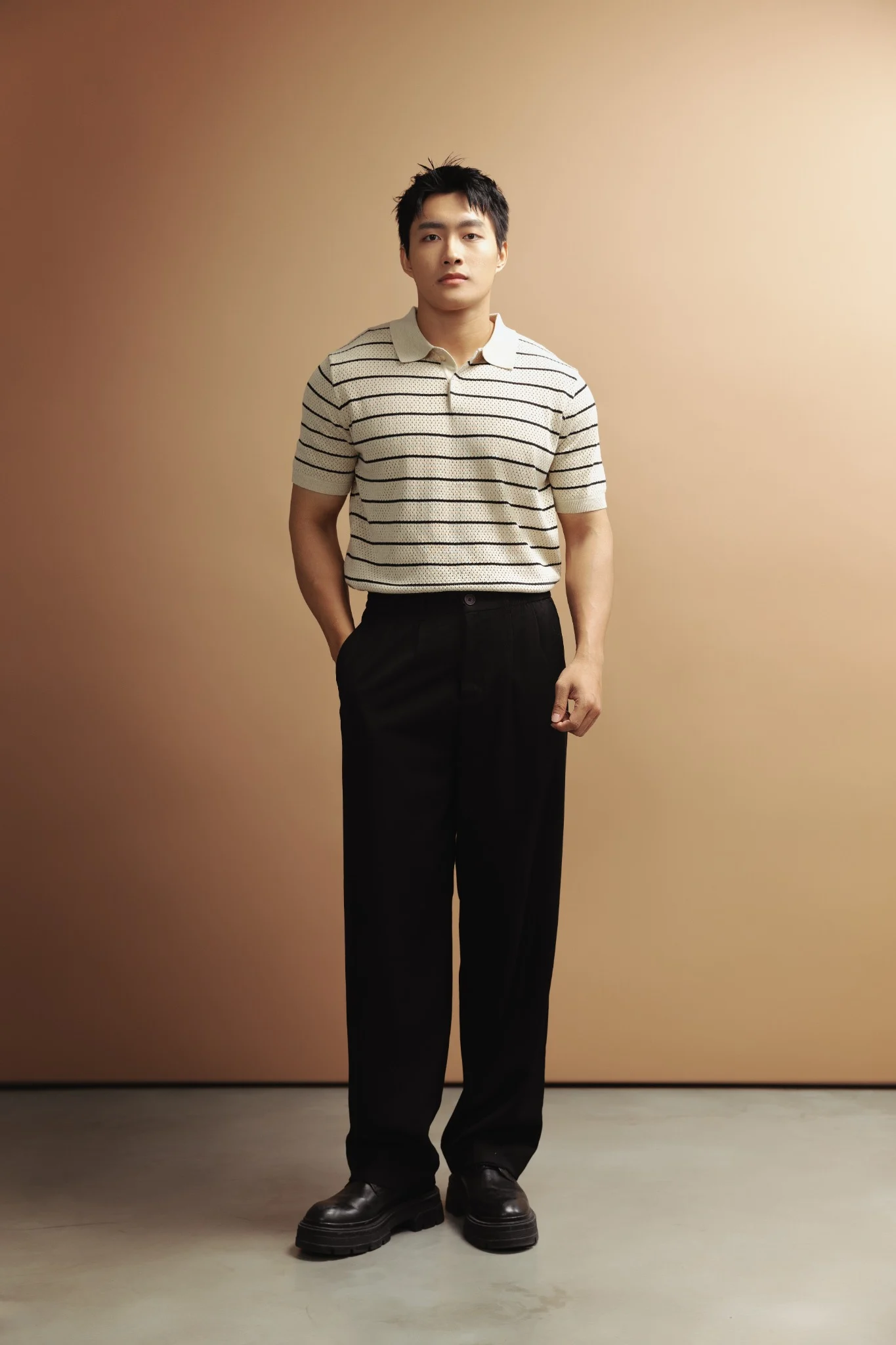  POLO NAM DỆT KIM N735-REGULAR FIT KEM ĐEN 