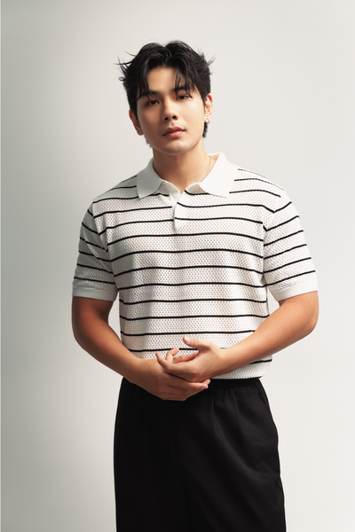  POLO NAM DỆT KIM N735-REGULAR FIT TRẮNG ĐEN 