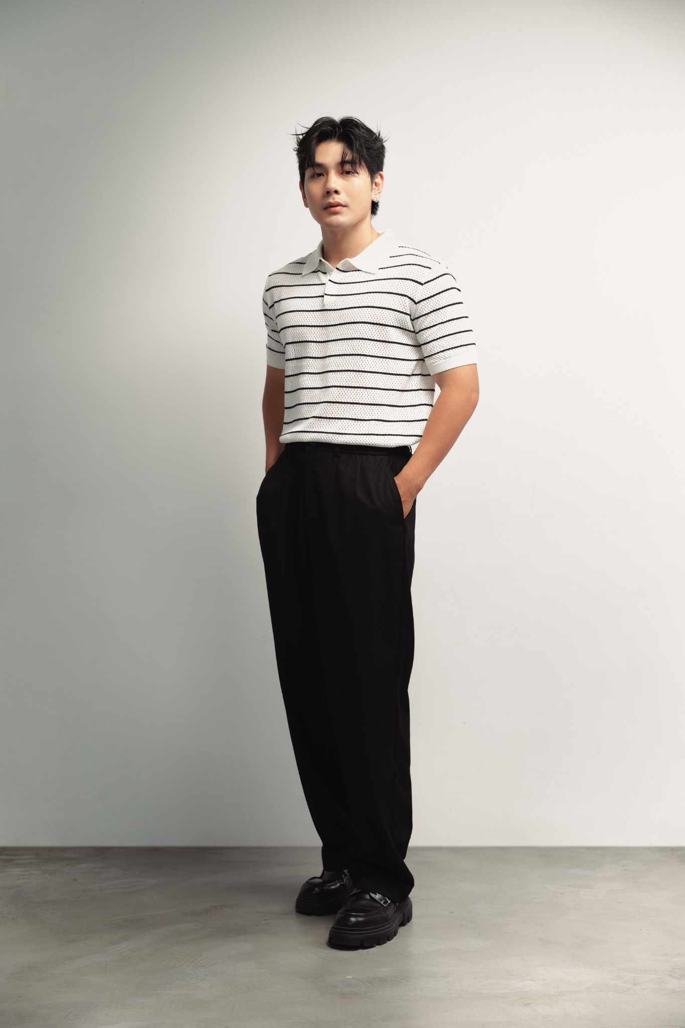 POLO NAM DỆT KIM N735-REGULAR FIT TRẮNG ĐEN 