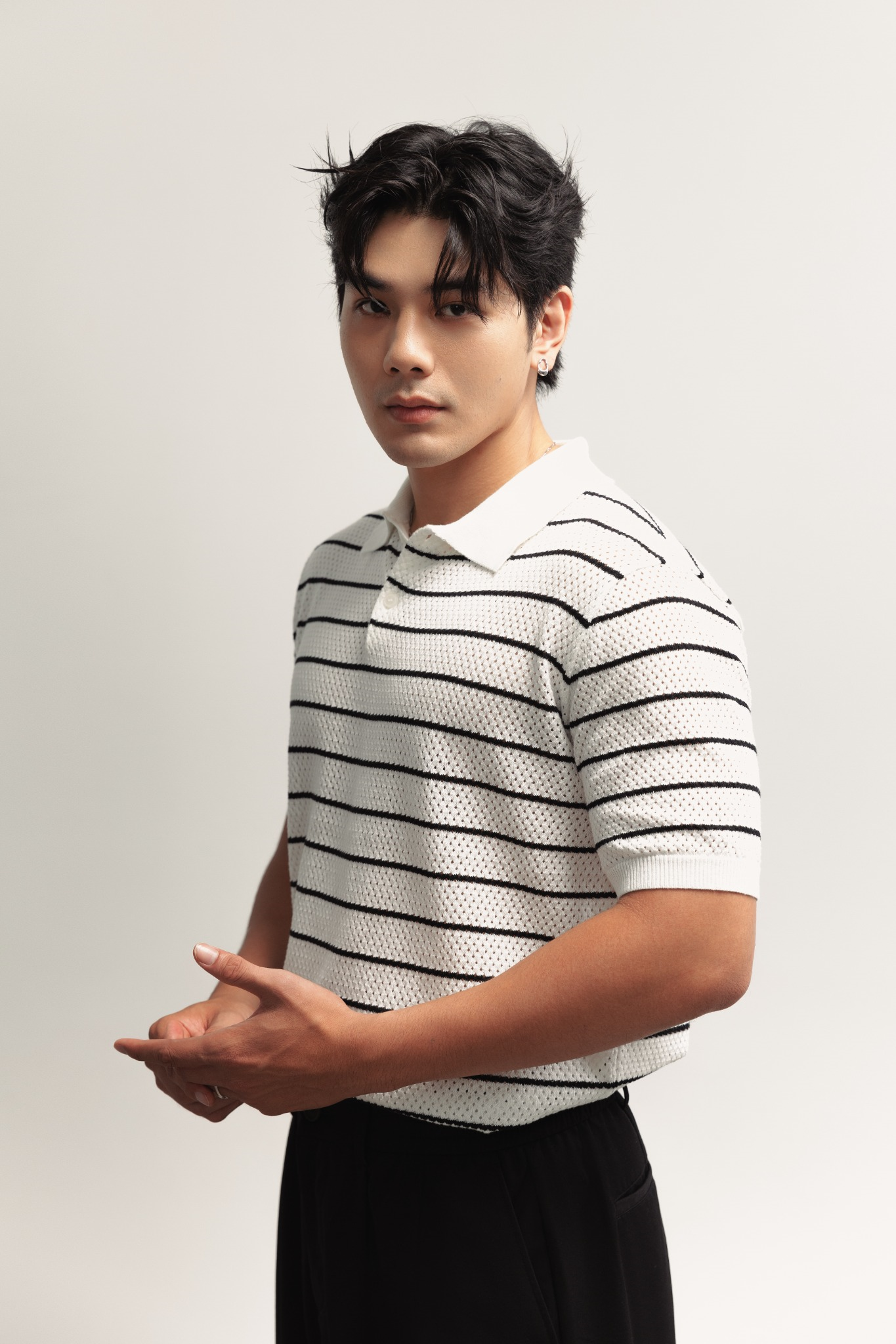  POLO NAM DỆT KIM N735-REGULAR FIT TRẮNG ĐEN 