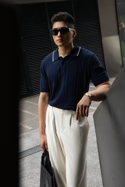  POLO NAM DỆT KIM N737-REGULAR FIT XANH ĐEN CỔ VIỀN TRẮNG 