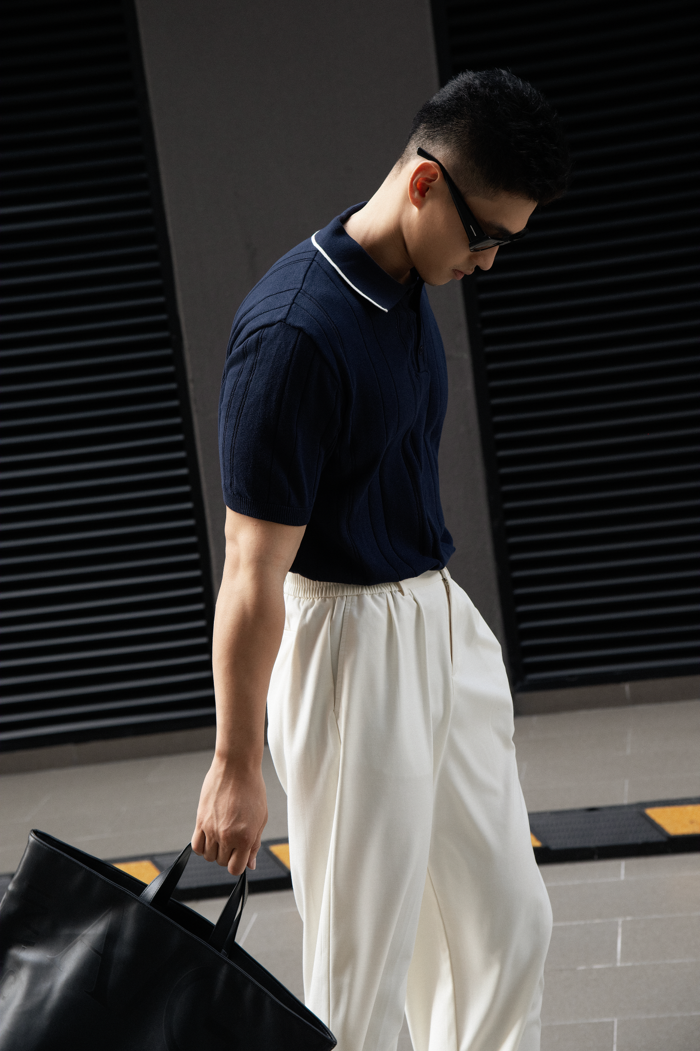  POLO NAM DỆT KIM N737-REGULAR FIT XANH ĐEN CỔ VIỀN TRẮNG 