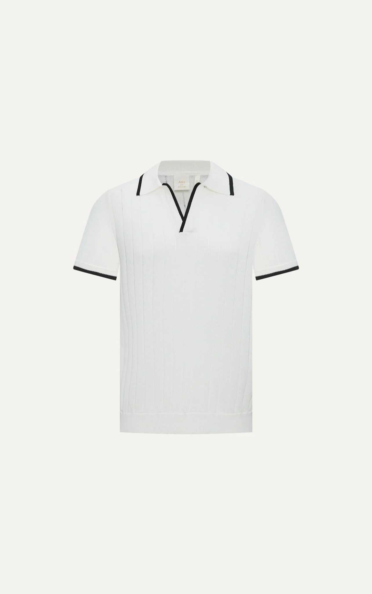  POLO NAM DỆT KIM N747-REGULAR FIT CỔ V TRẮNG VIỀN ĐEN 