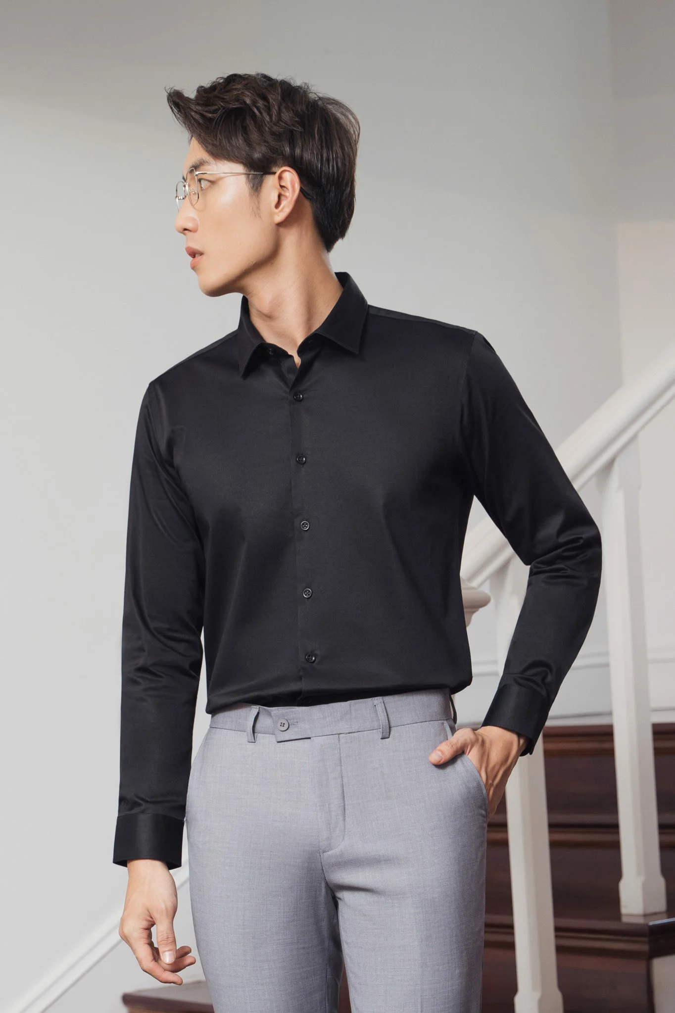  SOMI NAM 5618-2 ĐEN VẢI BÓNG 