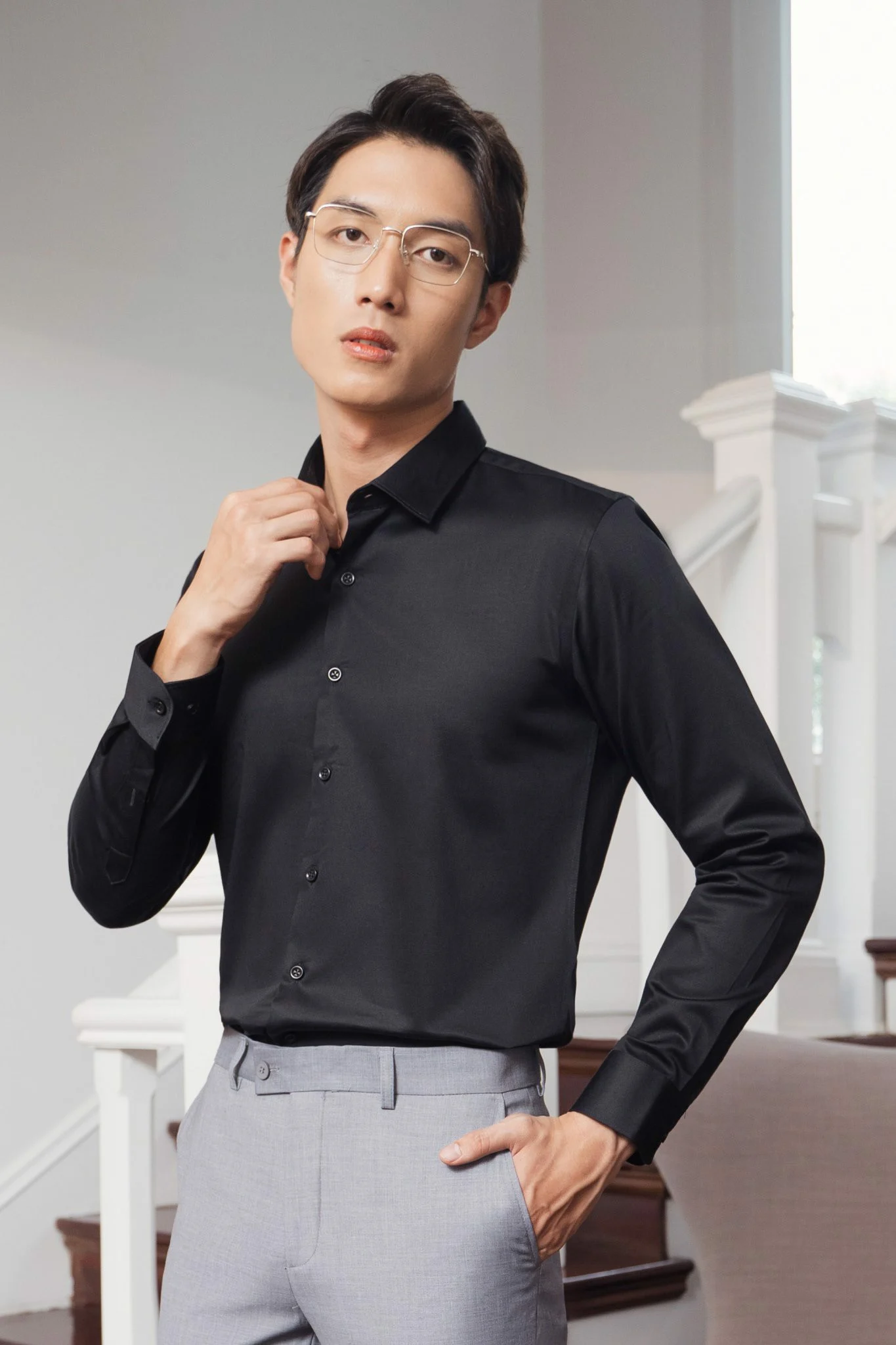  SOMI NAM 5618-2 ĐEN VẢI BÓNG 