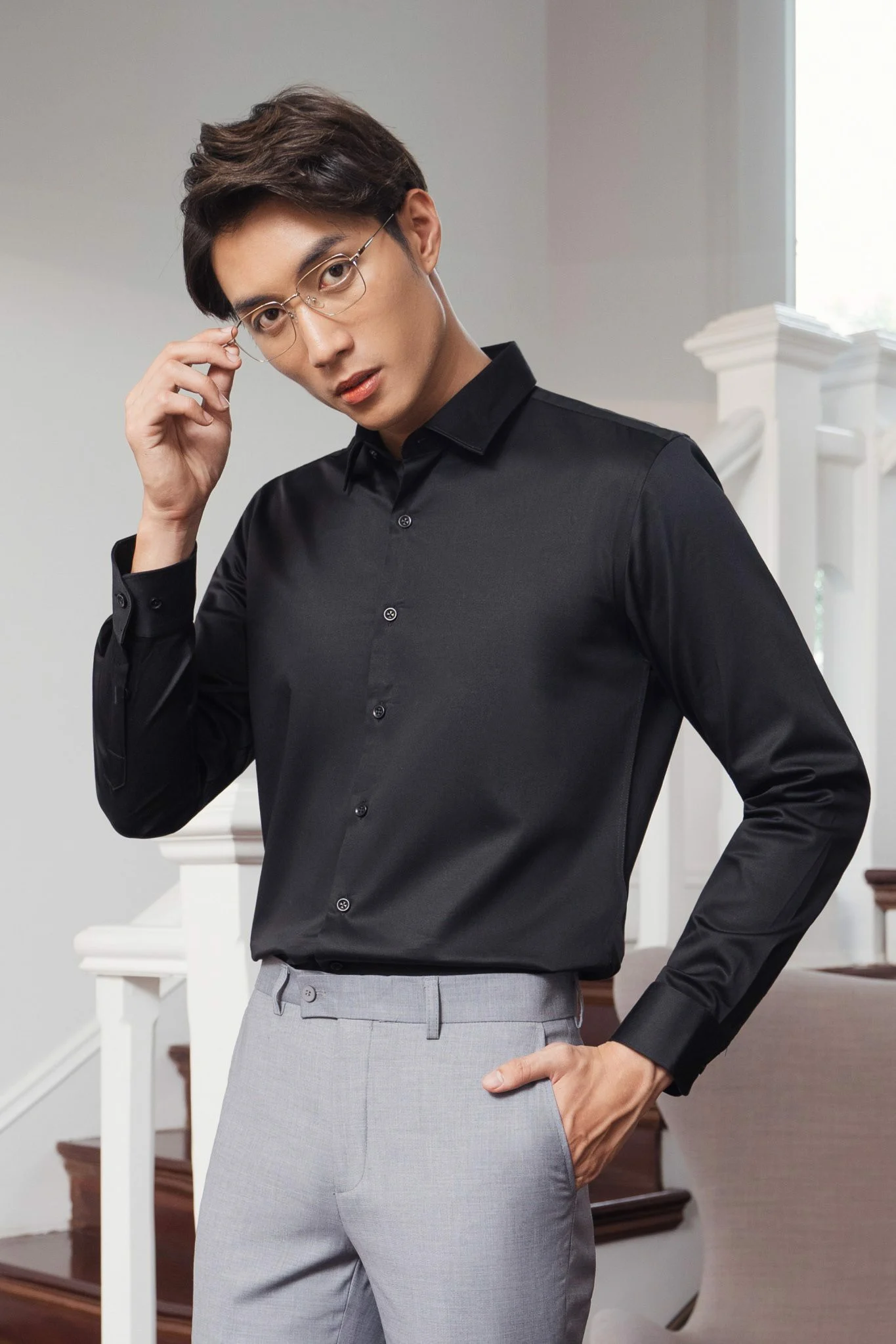  SOMI NAM 5618-2 ĐEN VẢI BÓNG 