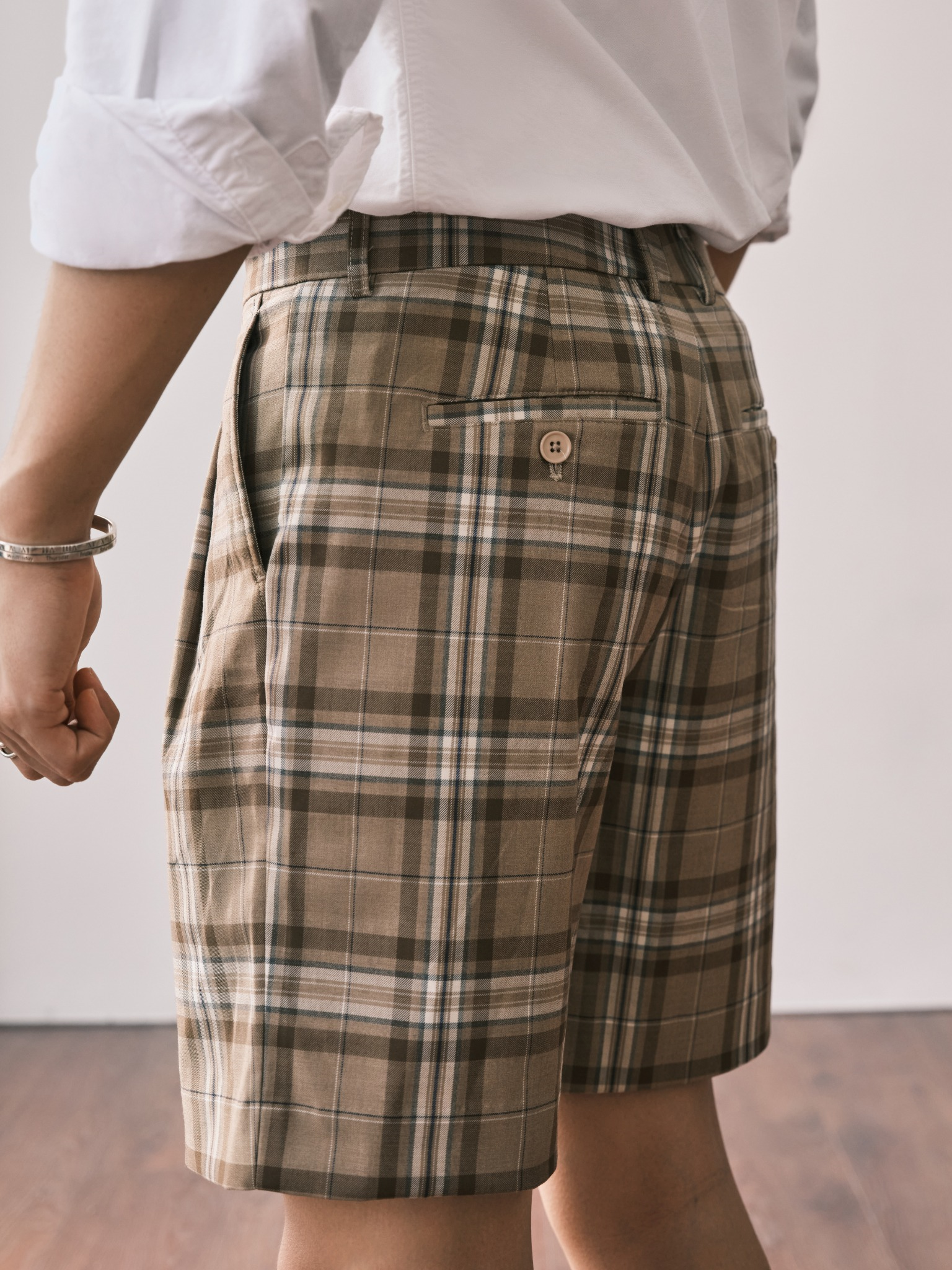  SHORT NAM P015-REGULAR FIT CARO NÂU ĐEN 