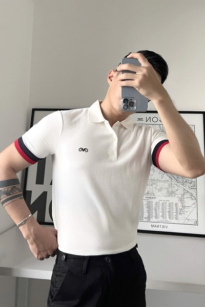  POLO NAM 8816-ĐỎ XANH BO TAY 