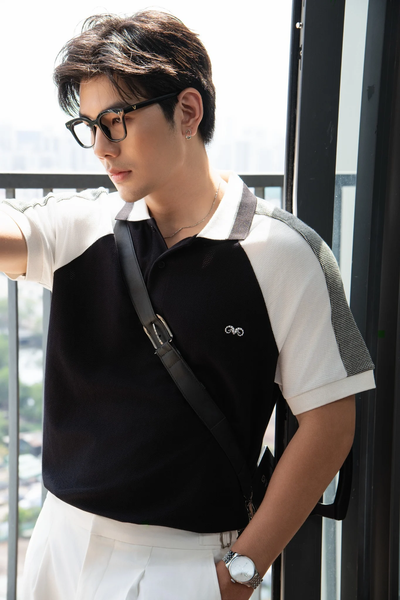  POLO NAM PP003-REGULAR FIT ĐEN VAI XÁM 