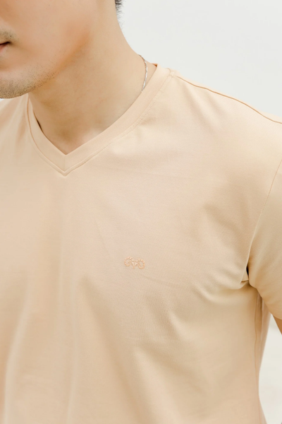  ÁO THUN NAM T077 CỔ TIM-KEM BE 