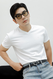  ÁO THUN NAM T077 CỔ TIM-TRẮNG 