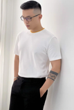  ÁO THUN NAM T672-TRẮNG BO VÀNG 