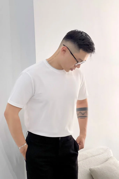  ÁO THUN NAM T672-TRẮNG BO XÁM 