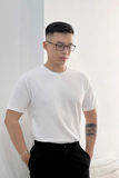  ÁO THUN NAM T672-TRẮNG BO XÁM 