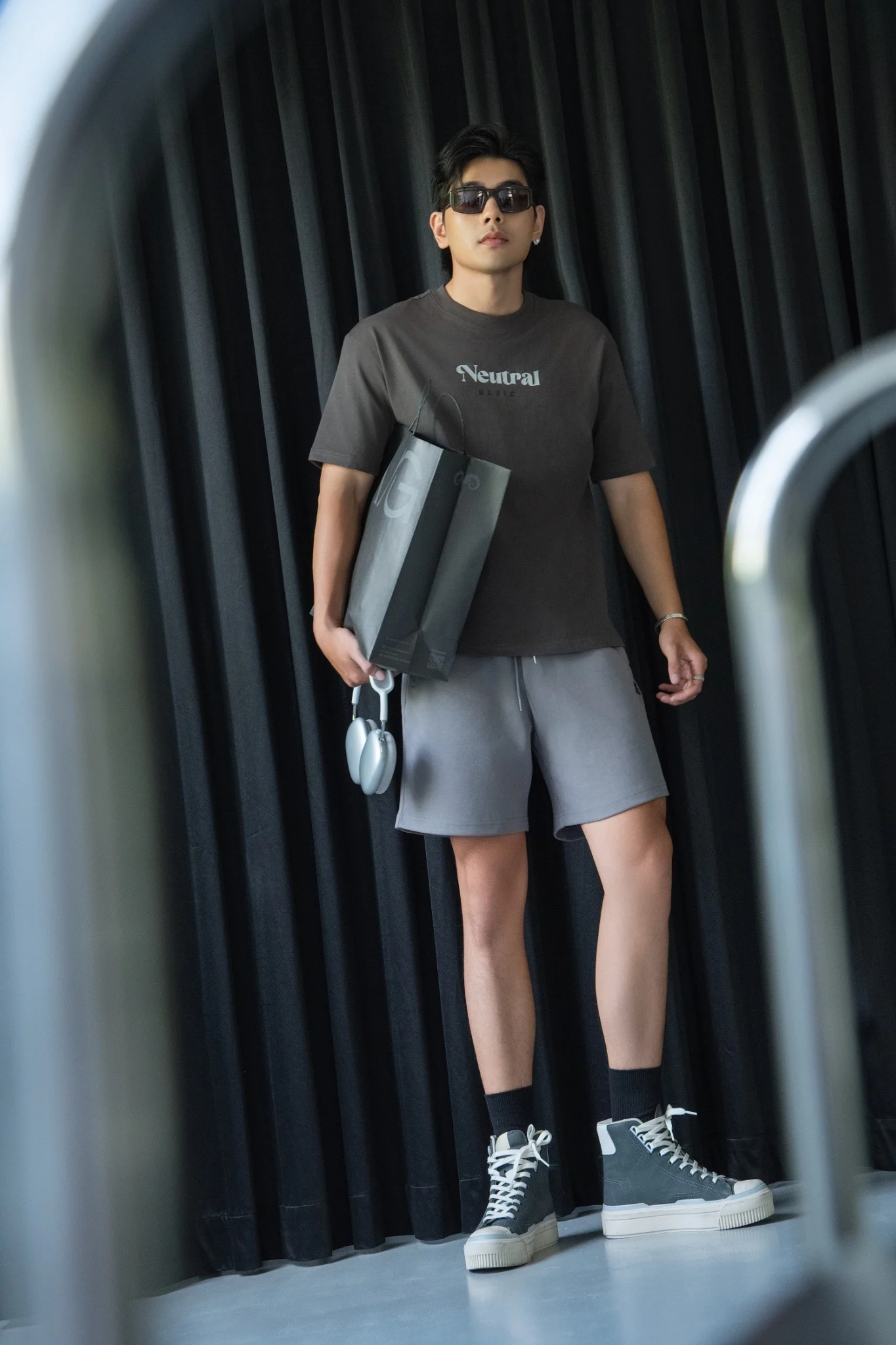  ÁO THUN NAM T723-LOOSE FIT RÊU ĐẤT GRAY 