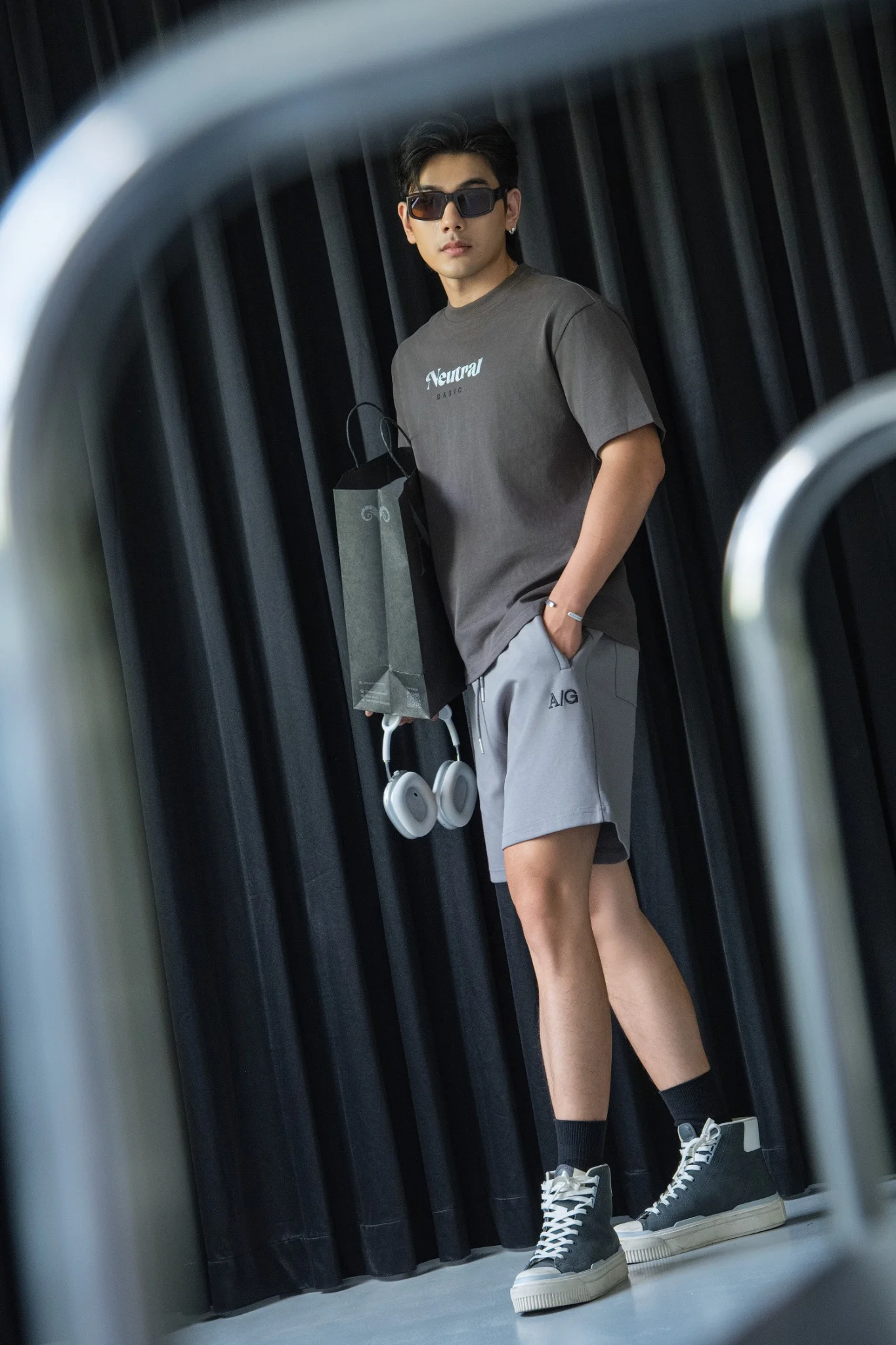  ÁO THUN NAM T723-LOOSE FIT RÊU ĐẤT GRAY 