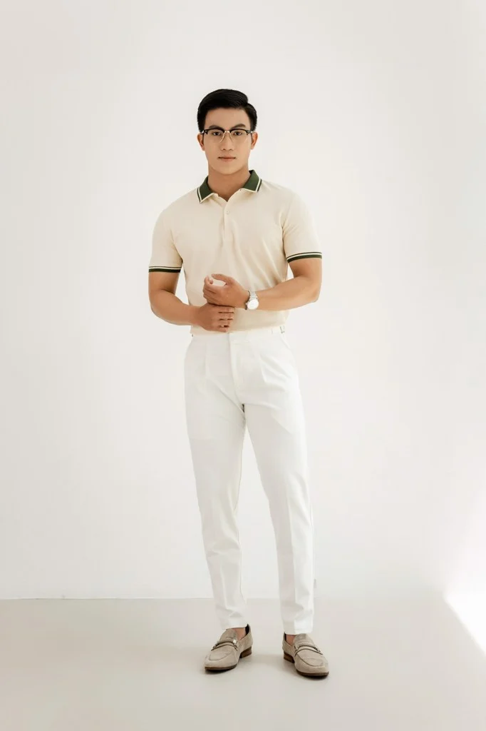  POLO NAM T8042-KEM VIỀN RÊU 