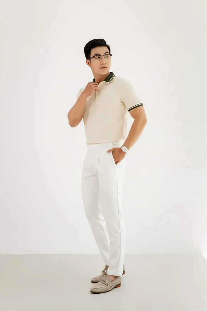  POLO NAM T8042-KEM VIỀN RÊU 